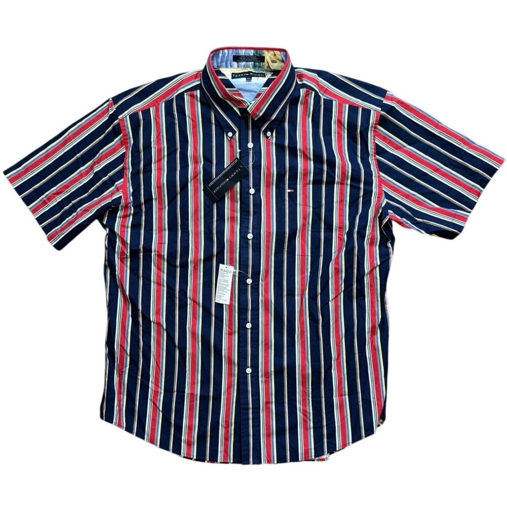 Vintage Tommy Hilfiger Mens Striped Short Sleeve Shirt XL NWT 2002 Y2K Deadstock